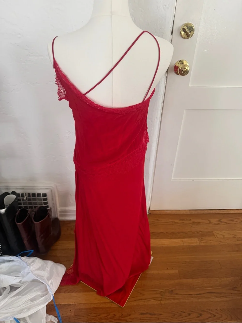Red Lace Trim Slip Dress